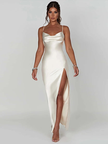 Sleeveless Long Satin Dress