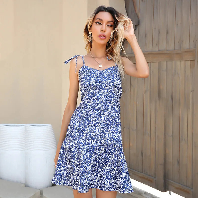 Backless Floral Slim Vest Dress