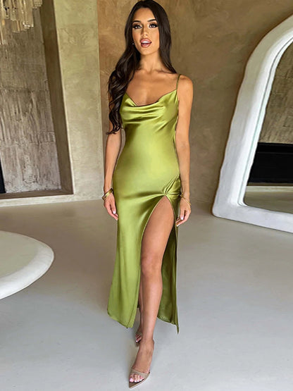 Sleeveless Long Satin Dress