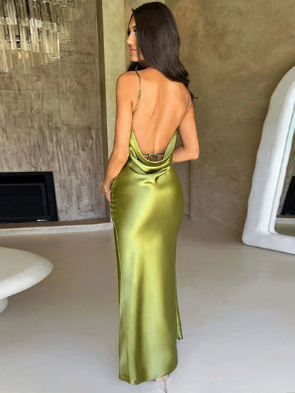 Sleeveless Long Satin Dress