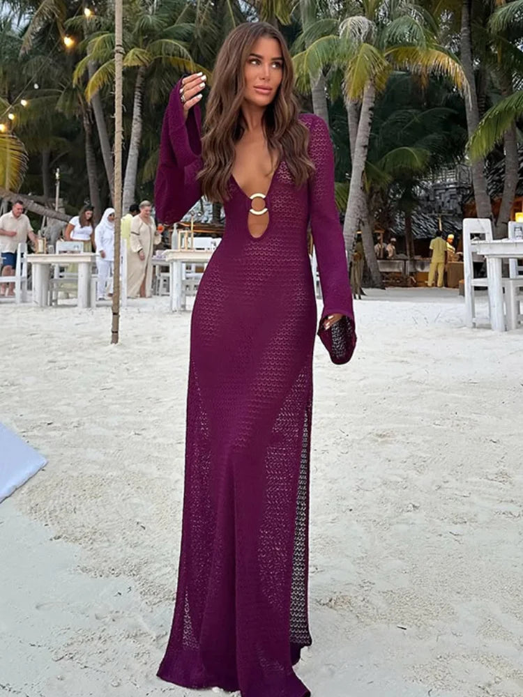 Elegant V Neck Maxi Dress